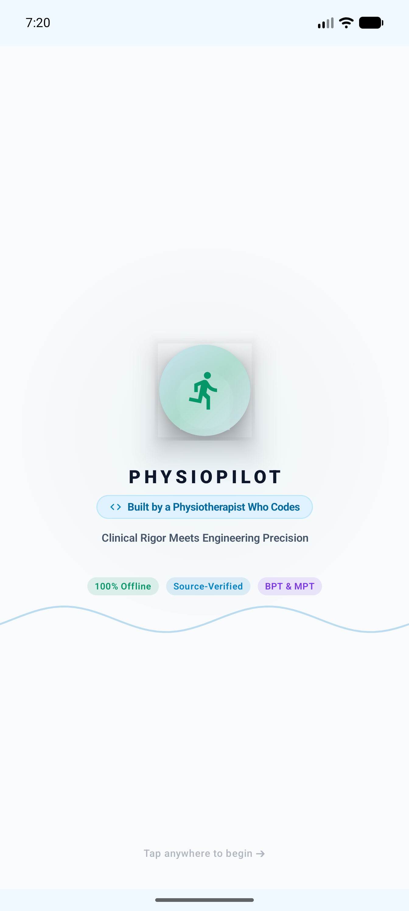 PhysioPilot active curriculum home screen (Light Mode)