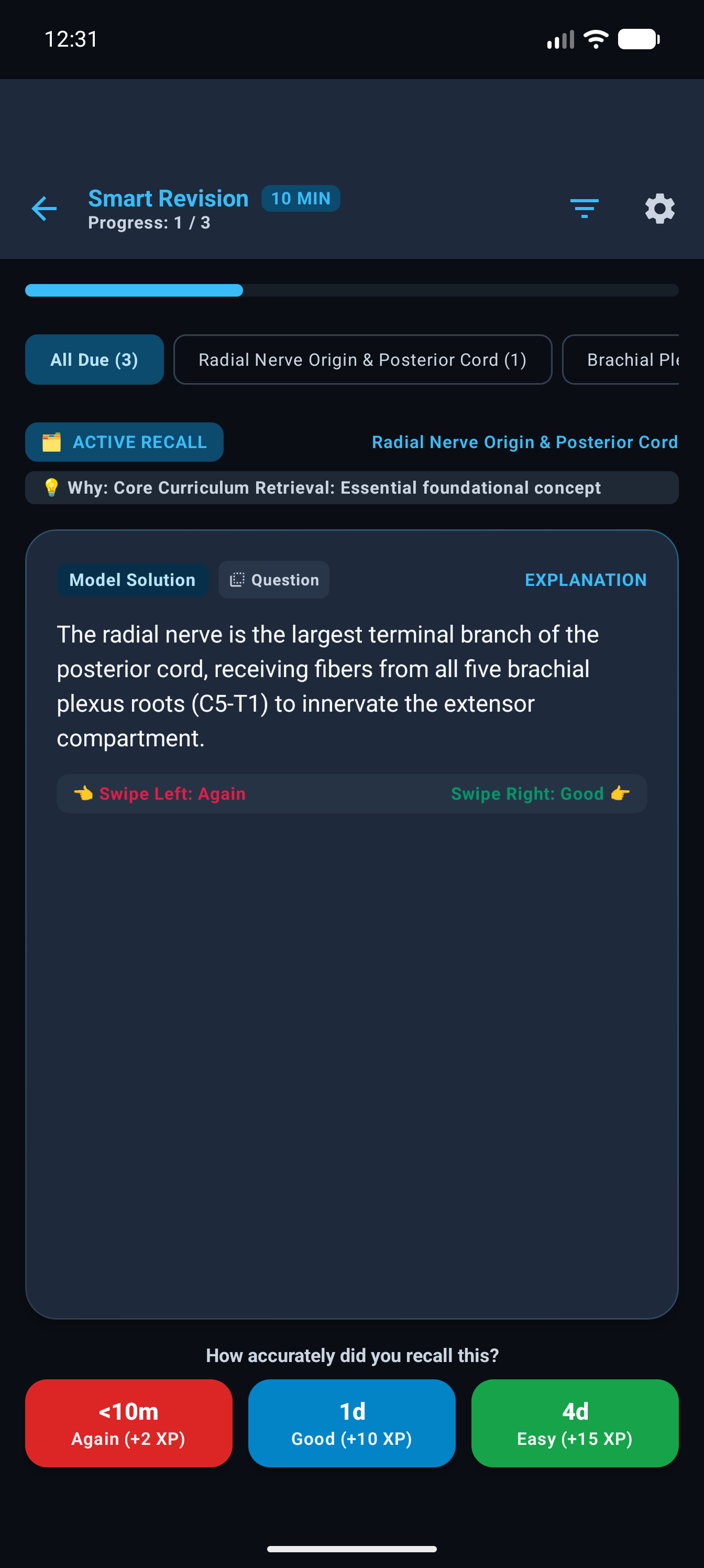 SM-2 spaced repetition rating bar (Dark Mode)