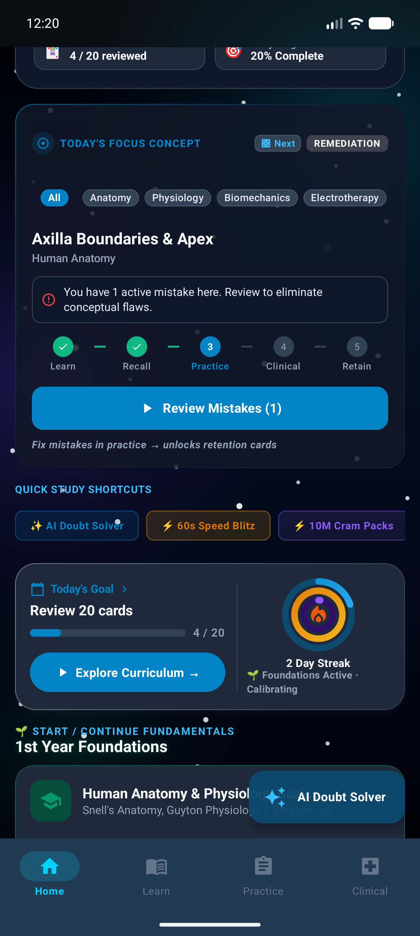 PhysioPilot University Exam Yield Hub showing WBUHS papers and exam outlines (Dark Mode)